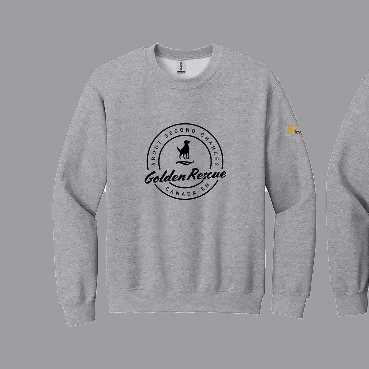 Sweatshirt, Golden Rescue Crest, Light grey, saying close-up