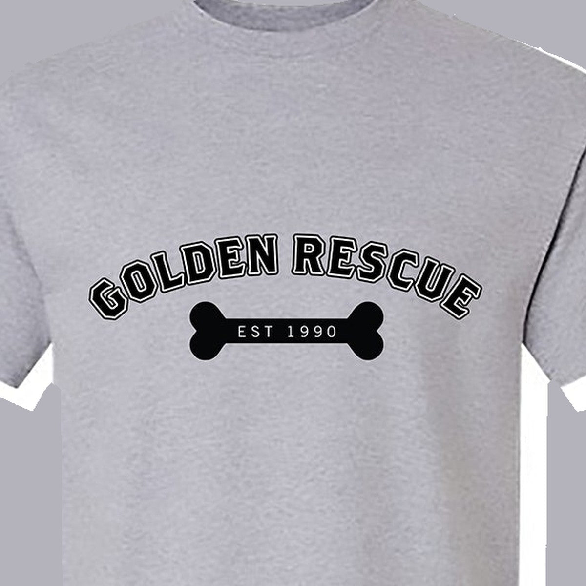 Tee, Golden Rescue Bone, Light grey, saying close-up