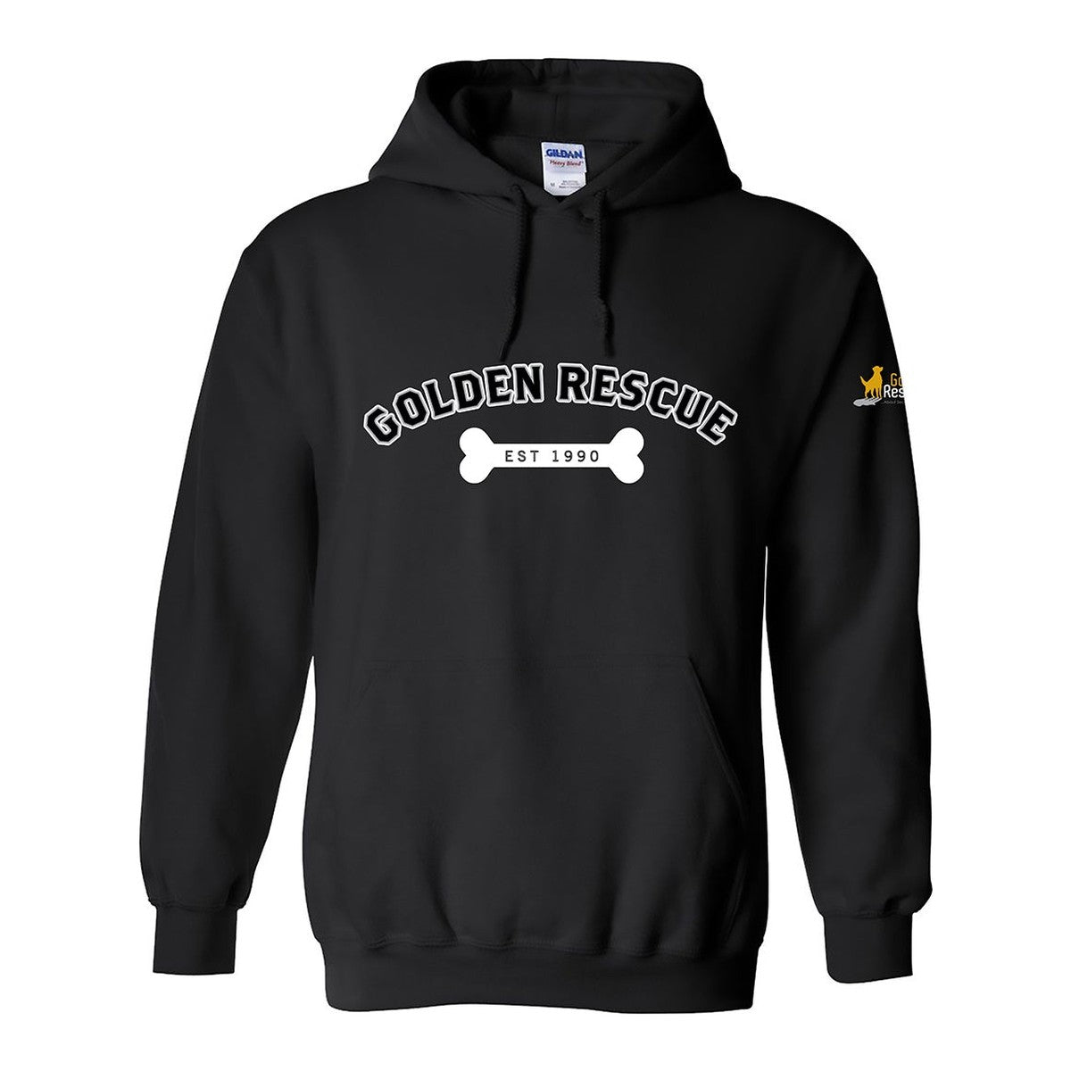 Hoodie, Golden Rescue Bone, Black, front
