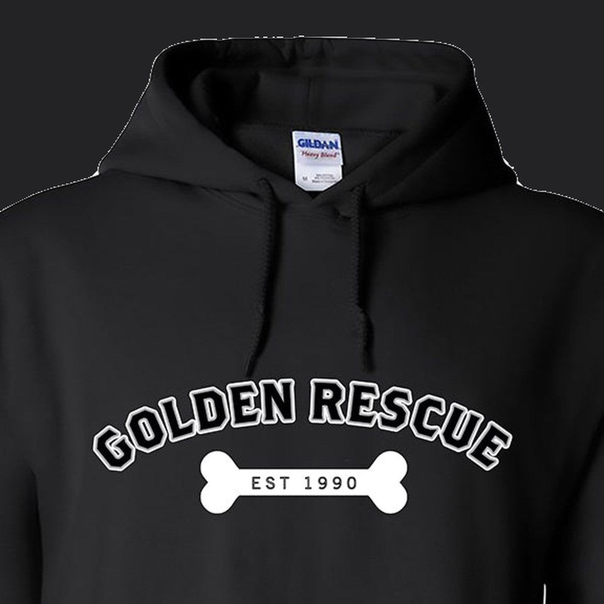 Hoodie, Golden Rescue Bone, Black, saying close-up