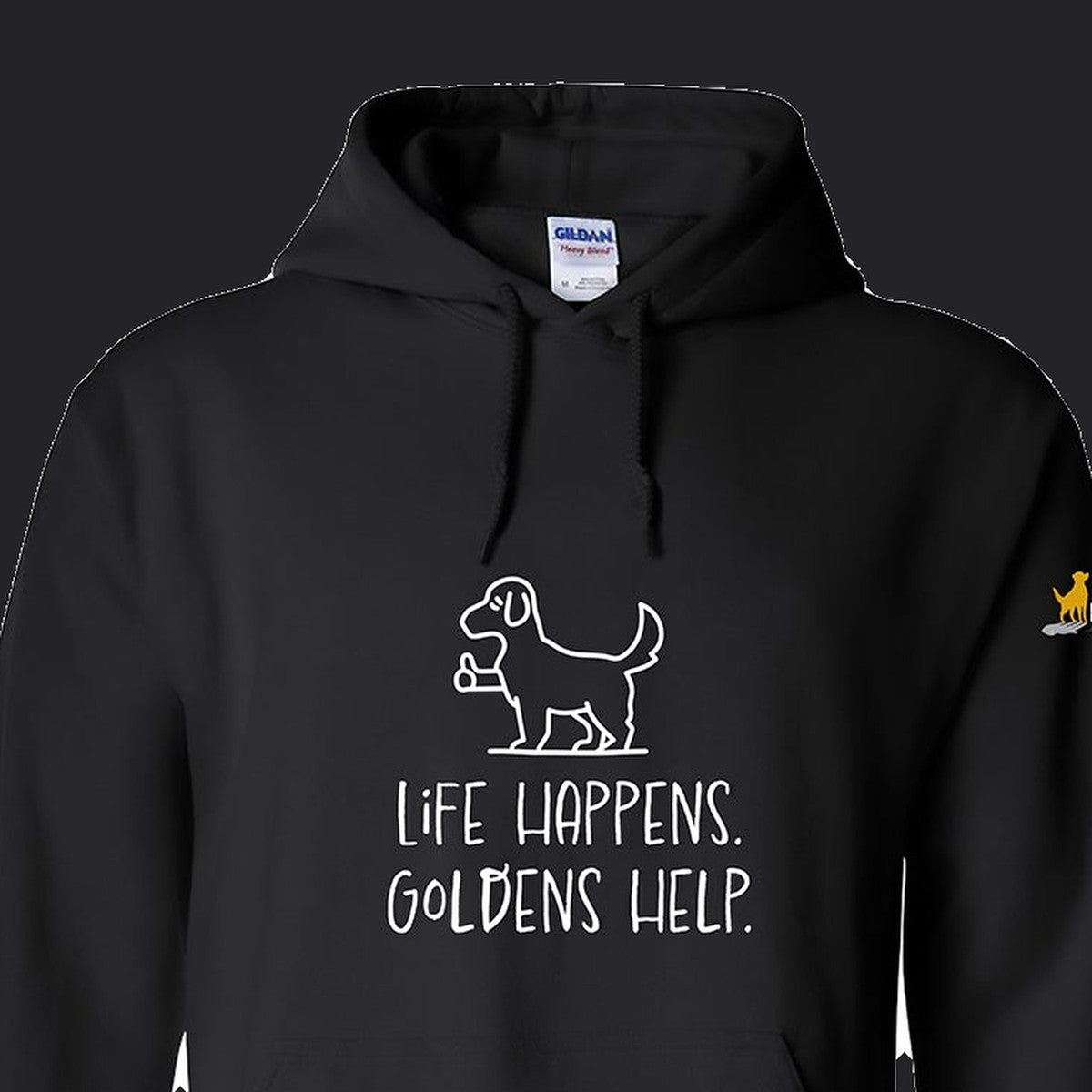 Hoodie, Life Happens, Black, saying close-up