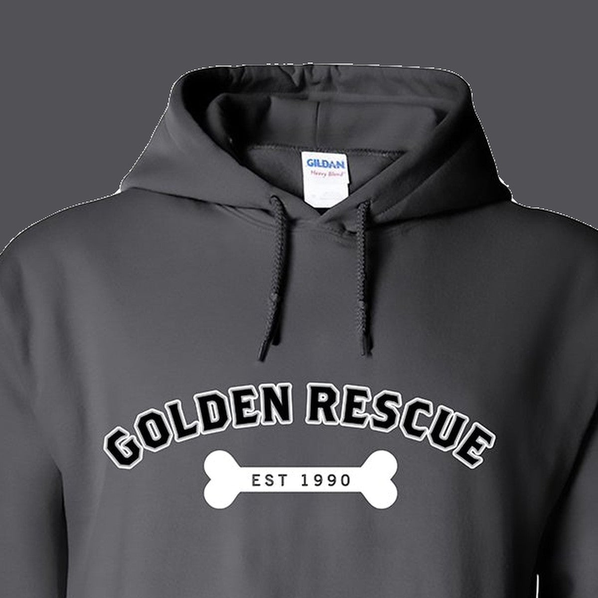 Hoodie, Golden Rescue Bone, Grey, saying close-up
