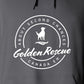 Hoodie, Golden Rescue Crest, Grey, saying close-up