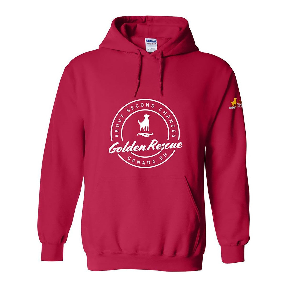 Hoodie, Golden Rescue Crest, Red, front
