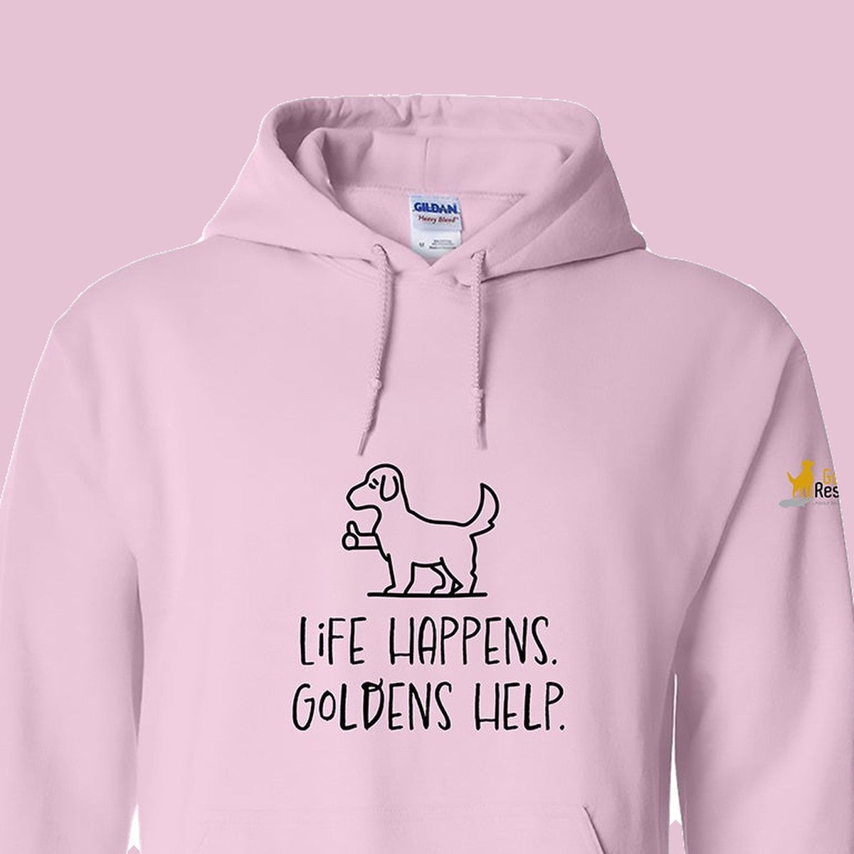 Hoodie, Life Happens, Pink, saying close-up