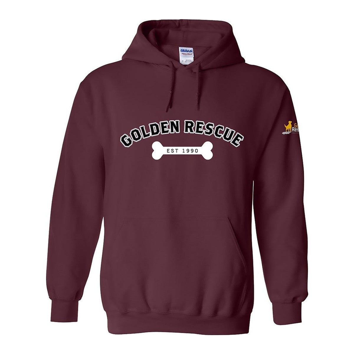 Hoodie, Golden Rescue Bone, Maroon, front