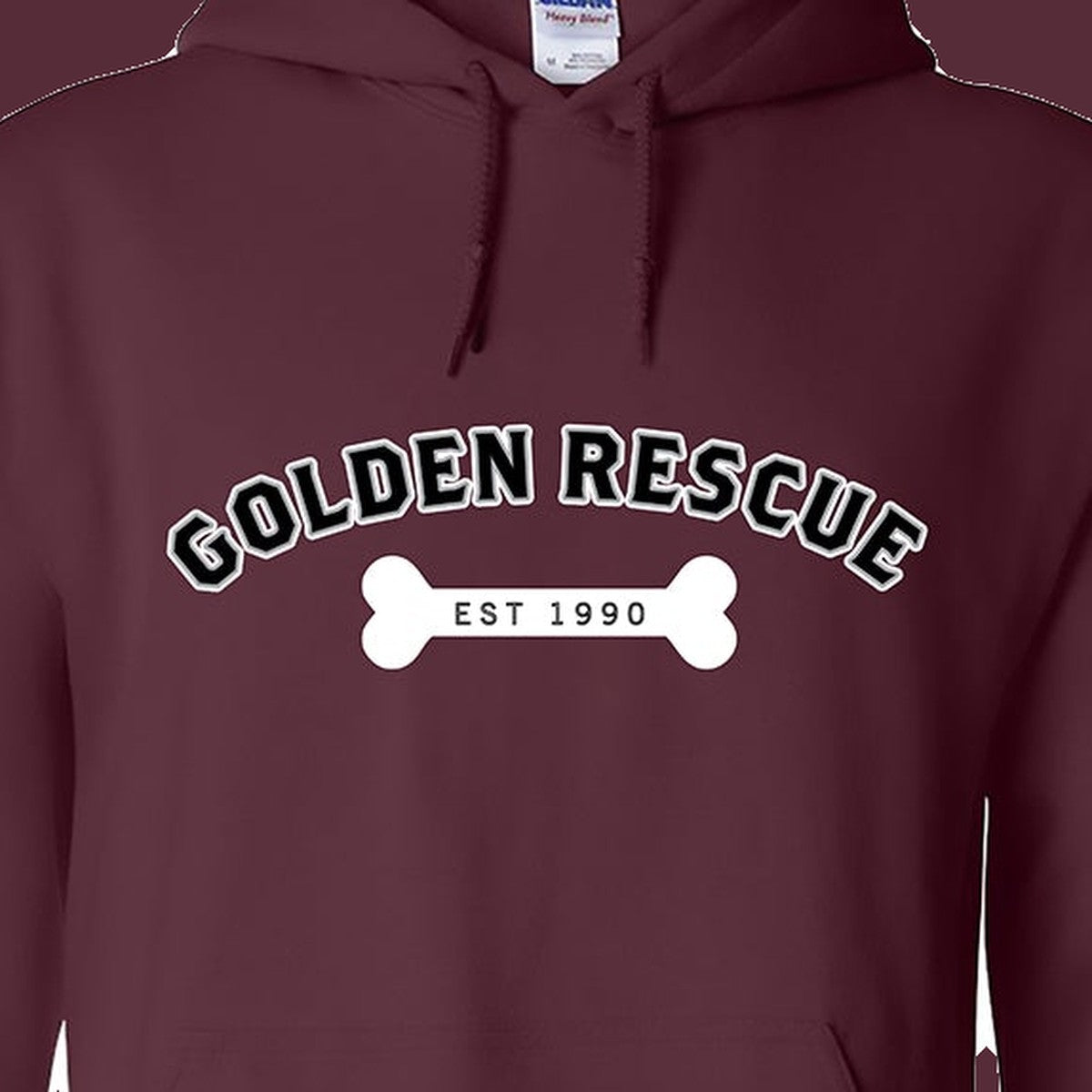 Hoodie, Golden Rescue Bone, Maroon, saying close-up