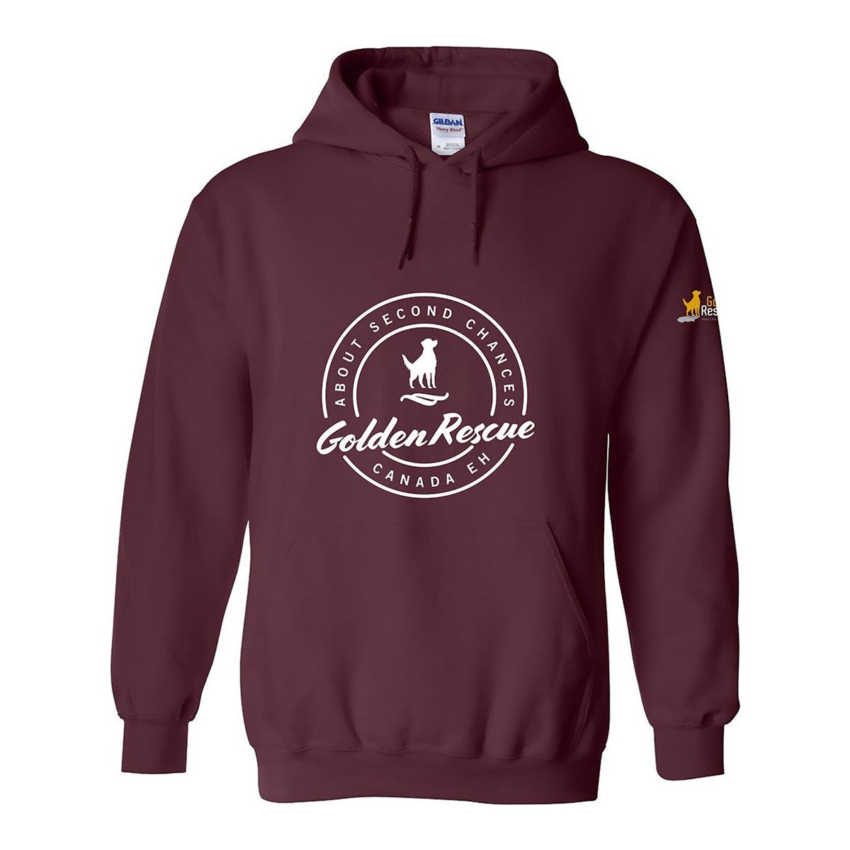Hoodie, Golden Rescue Crest, Maroon, front