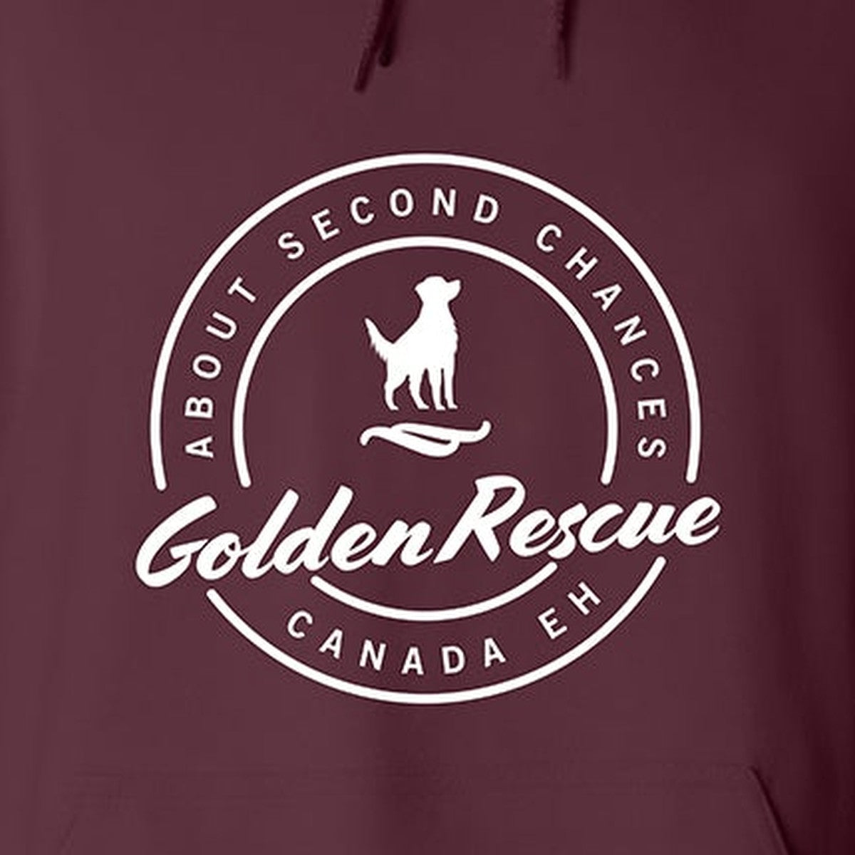 Hoodie, Golden Rescue Crest, Maroon, saying close-up