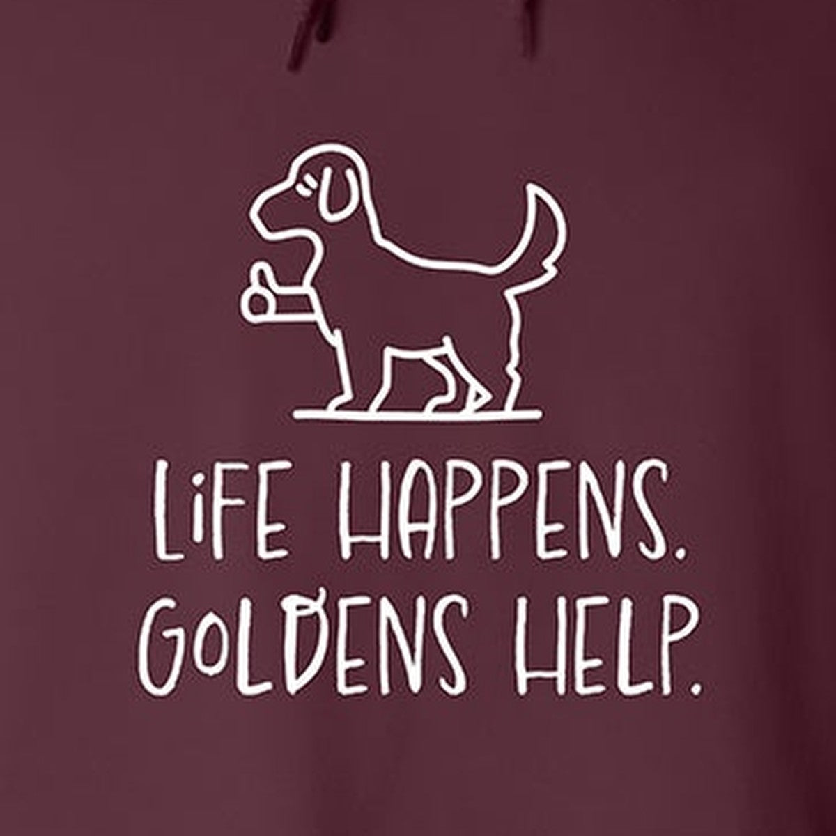 Hoodie, Life Happens, Maroon, saying close-up