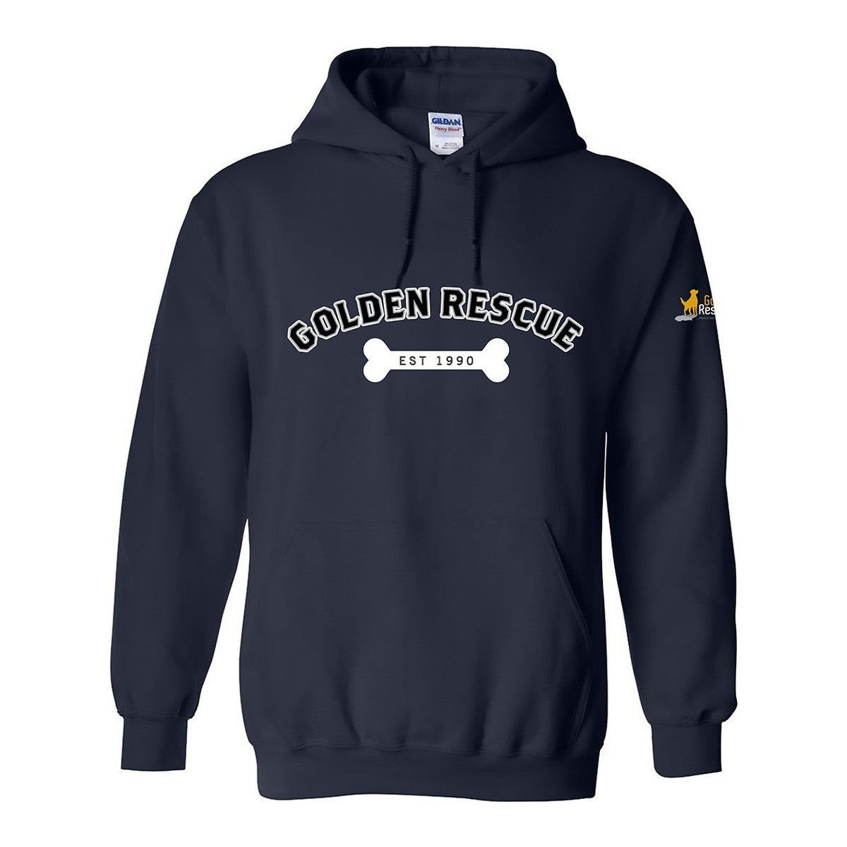 Hoodie, Golden Rescue Bone, Navy, front
