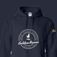 Hoodie, Golden Rescue Crest, Navy, saying close-up