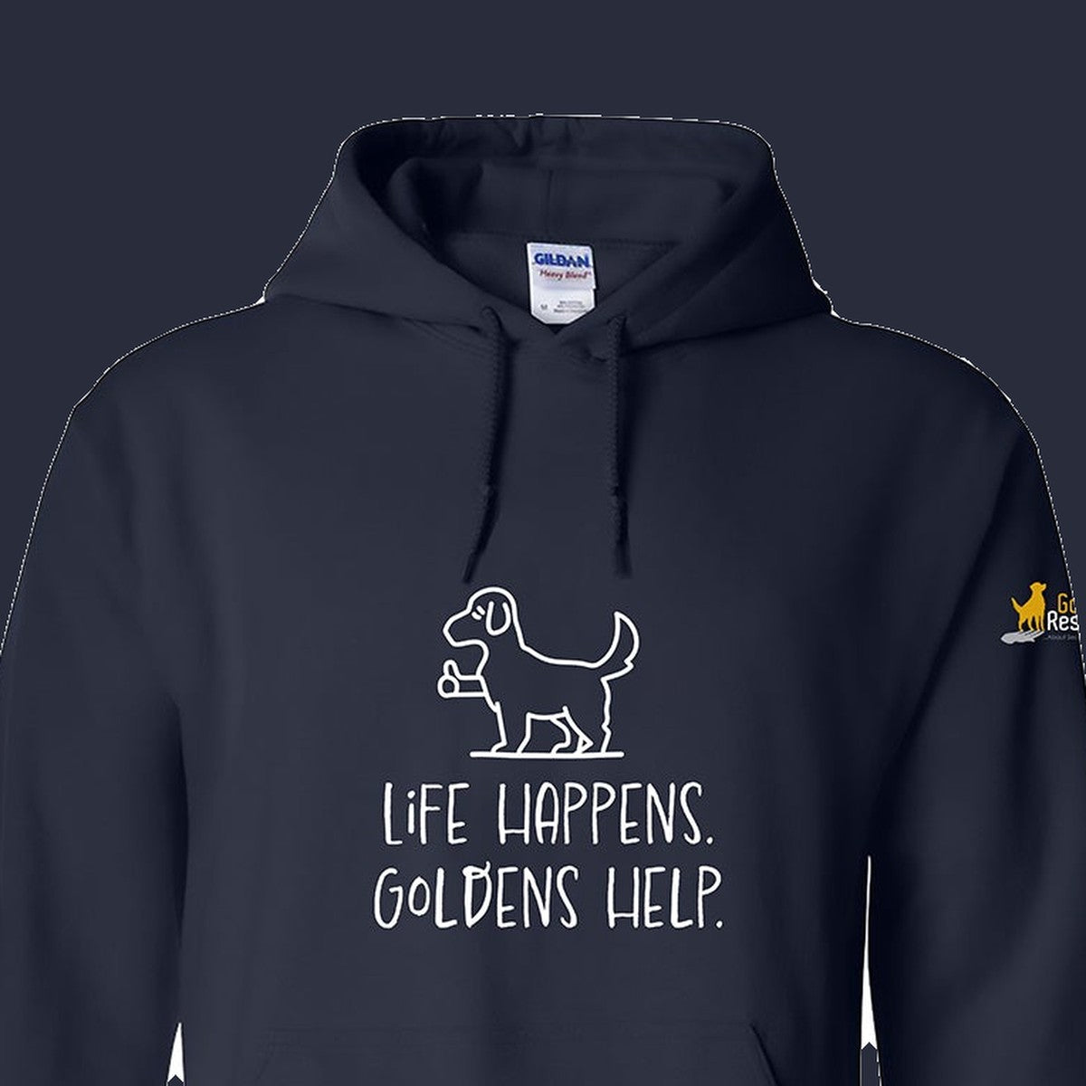 Hoodie, Life Happens, Navy, saying close-up