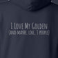 Hoodie, Love My Golden, Navy, saying close-up