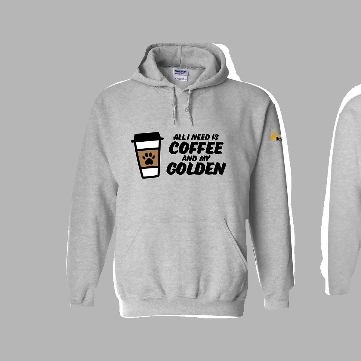 Hoodie, Coffee & Golden, Light grey, saying close-up