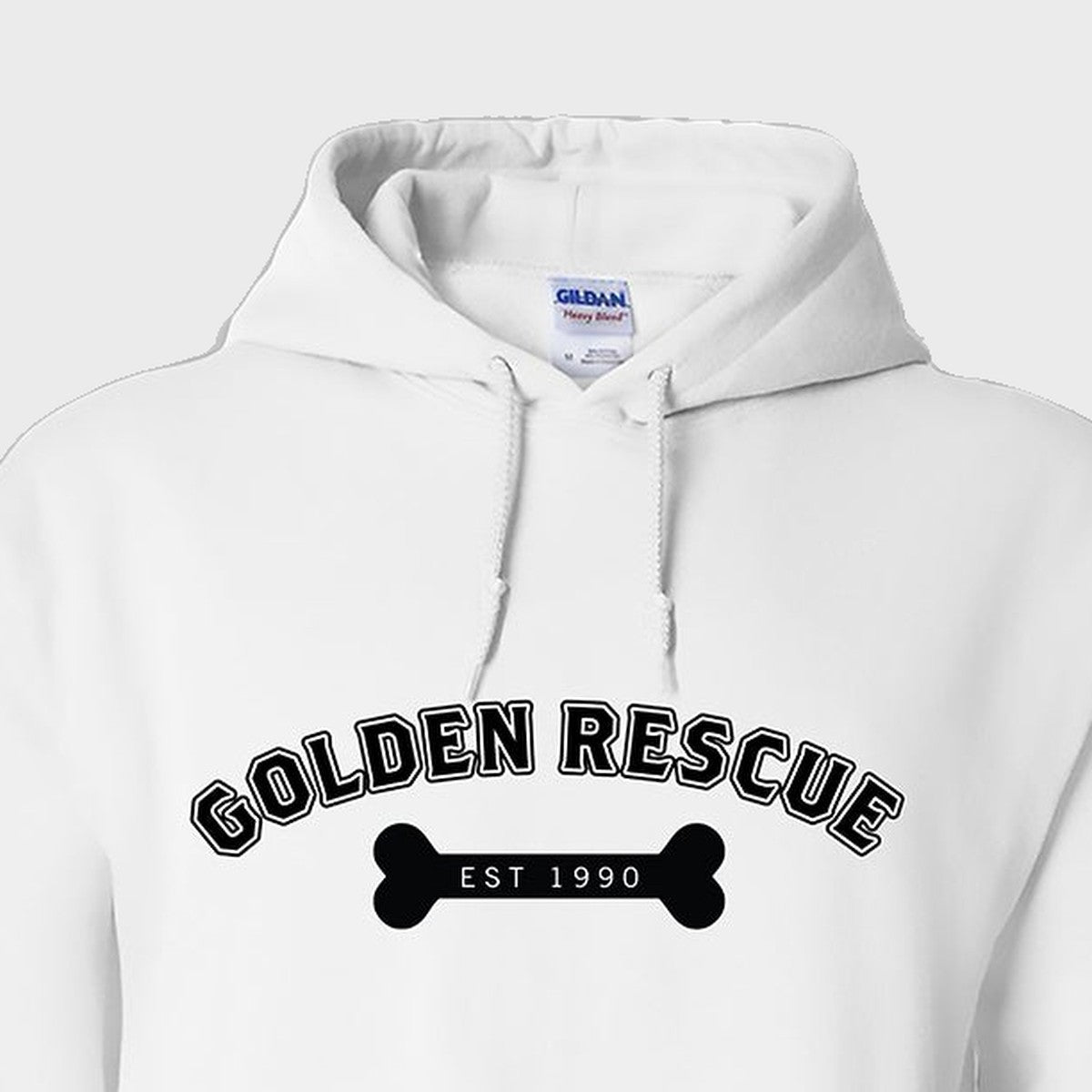 Hoodie, Golden Rescue Bone, White, saying close-up