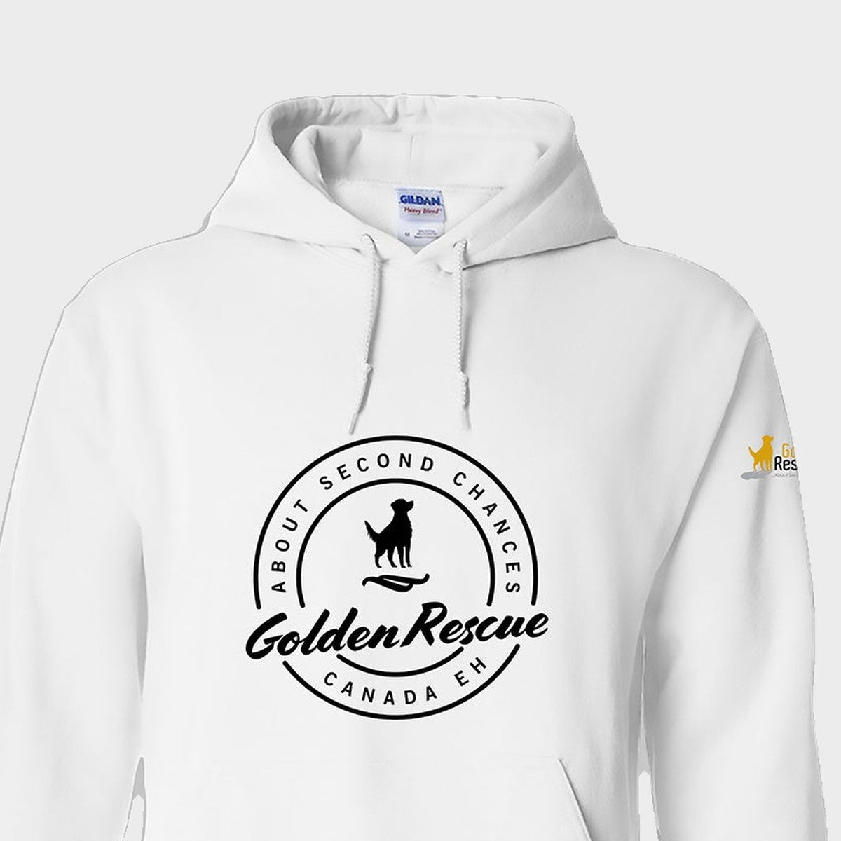 Hoodie, Golden Rescue Crest, White, saying close-up