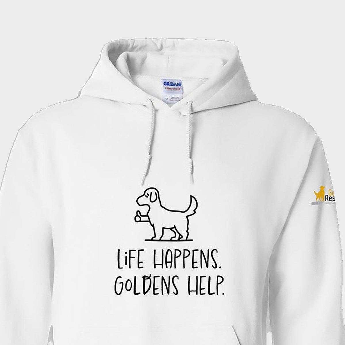 Hoodie, Life Happens, White, saying close-up
