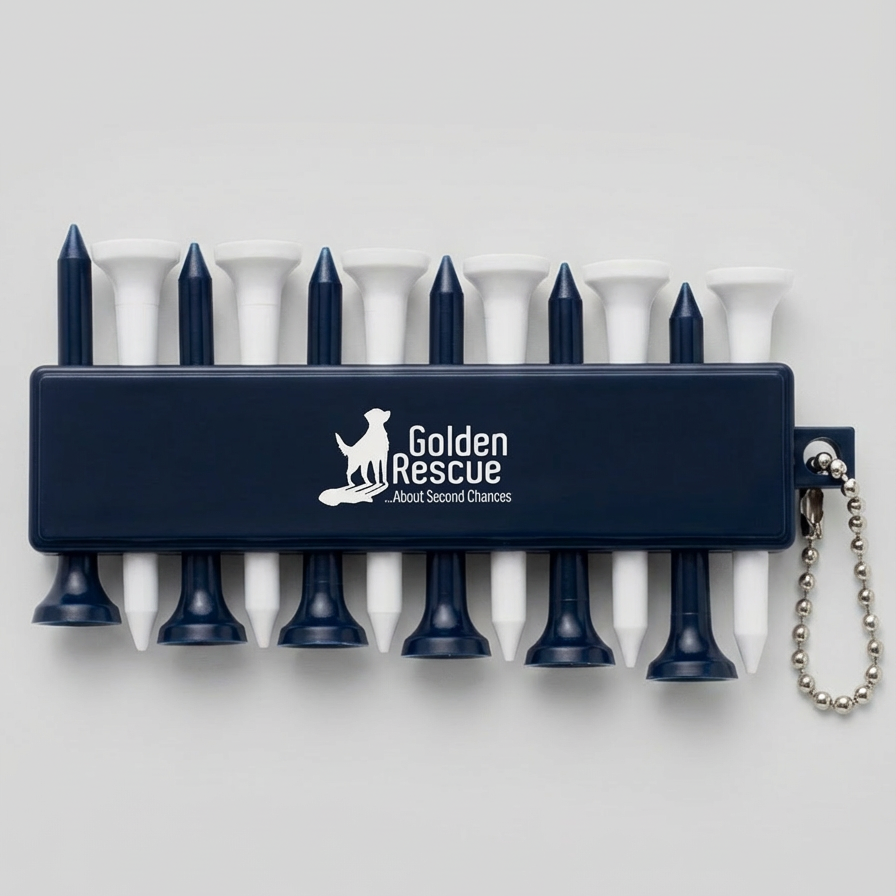 Tea bag holder with tea bags and Golden Rescue logo on a white background