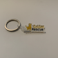 Keychain with 'Golden Rescue' logo on a plain background