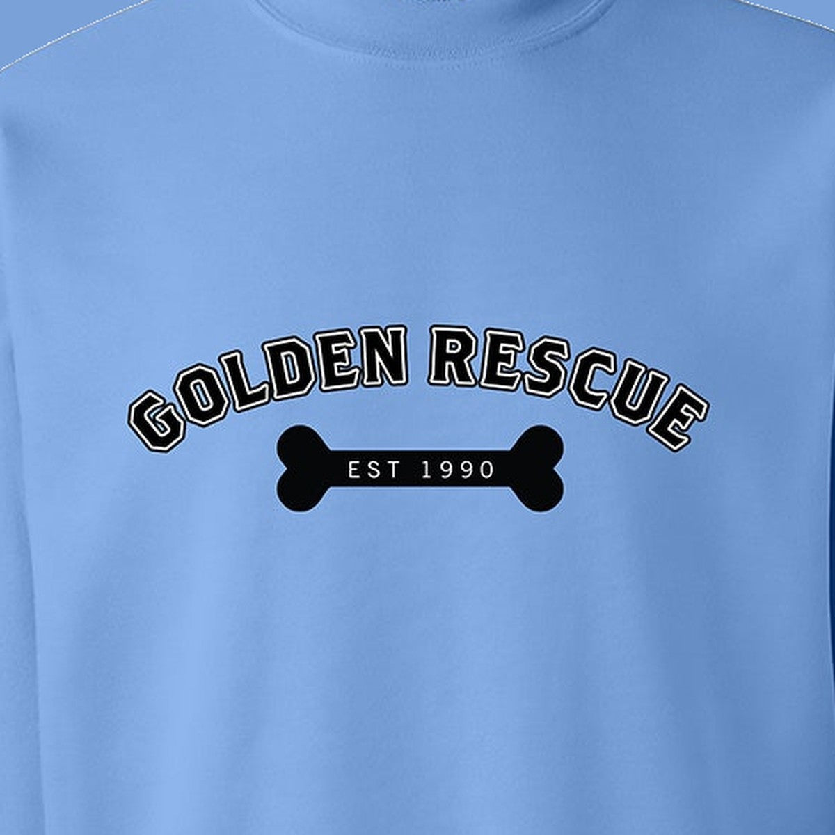 Sweatshirt, Golden Rescue Bone, Blue, saying close-up
