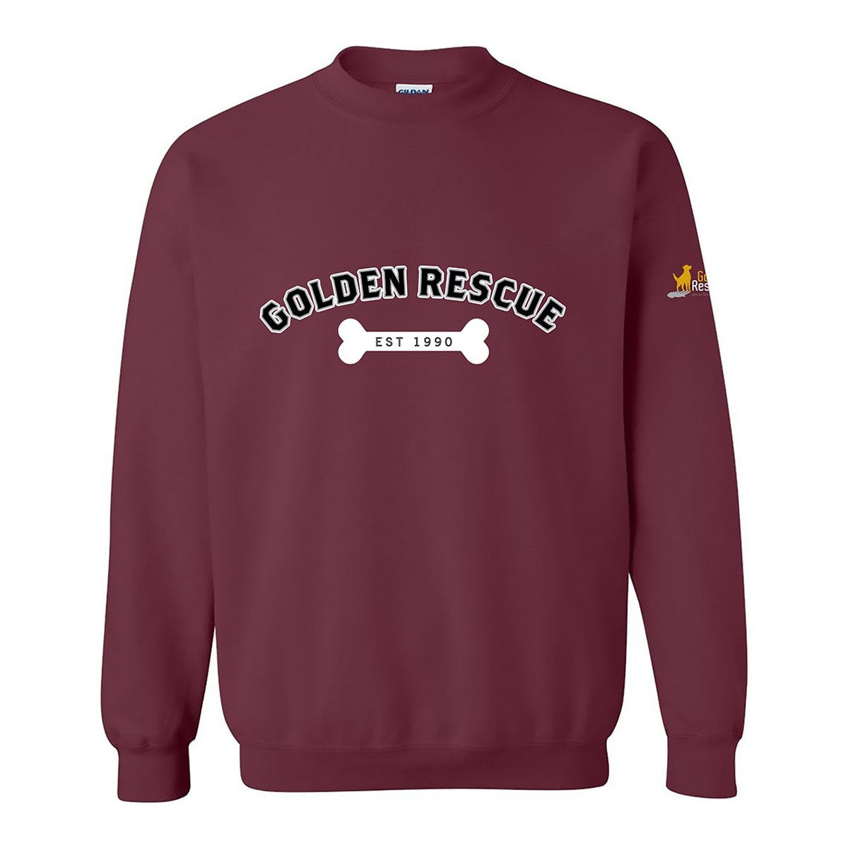 Sweatshirt, Golden Rescue Bone, Maroon, front