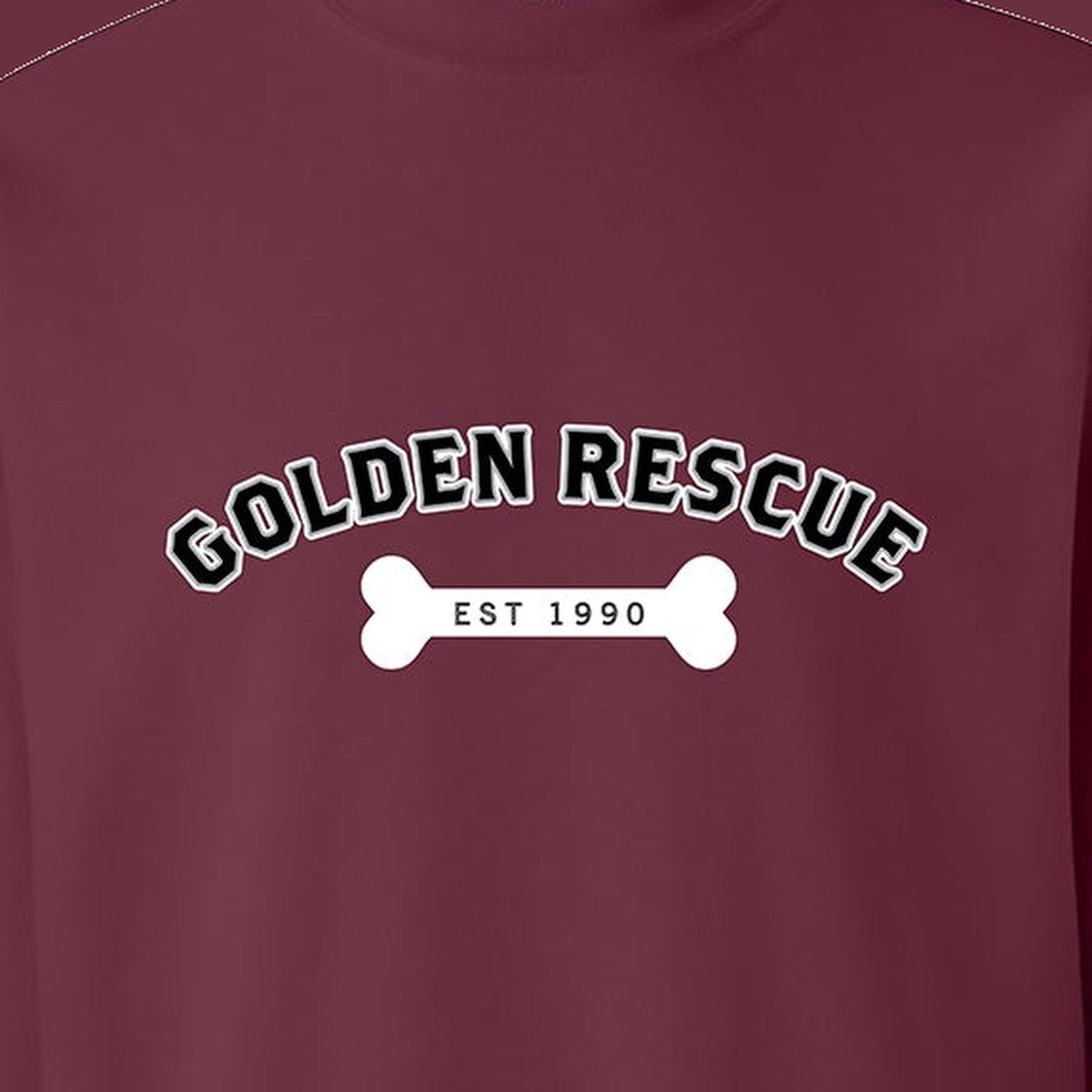 Sweatshirt, Golden Rescue Bone, Maroon, saying close-up