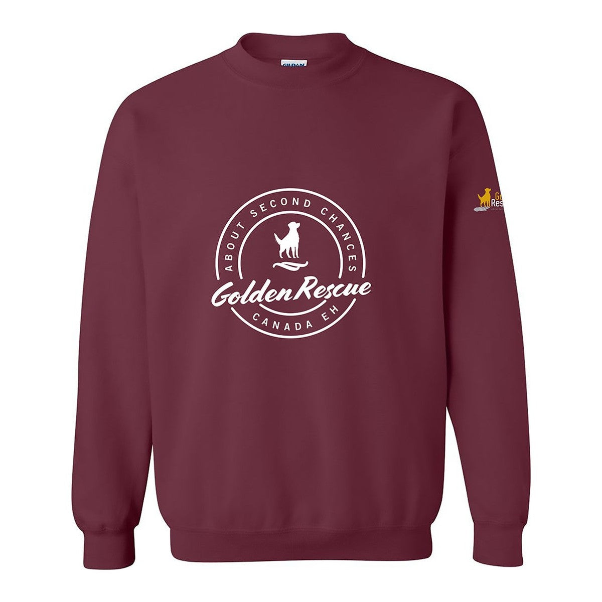 Sweatshirt, Golden Rescue Crest, Maroon, front