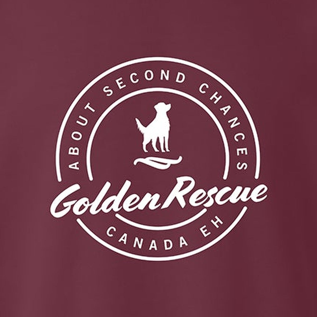 Sweatshirt, Golden Rescue Crest, Maroon, saying close-up