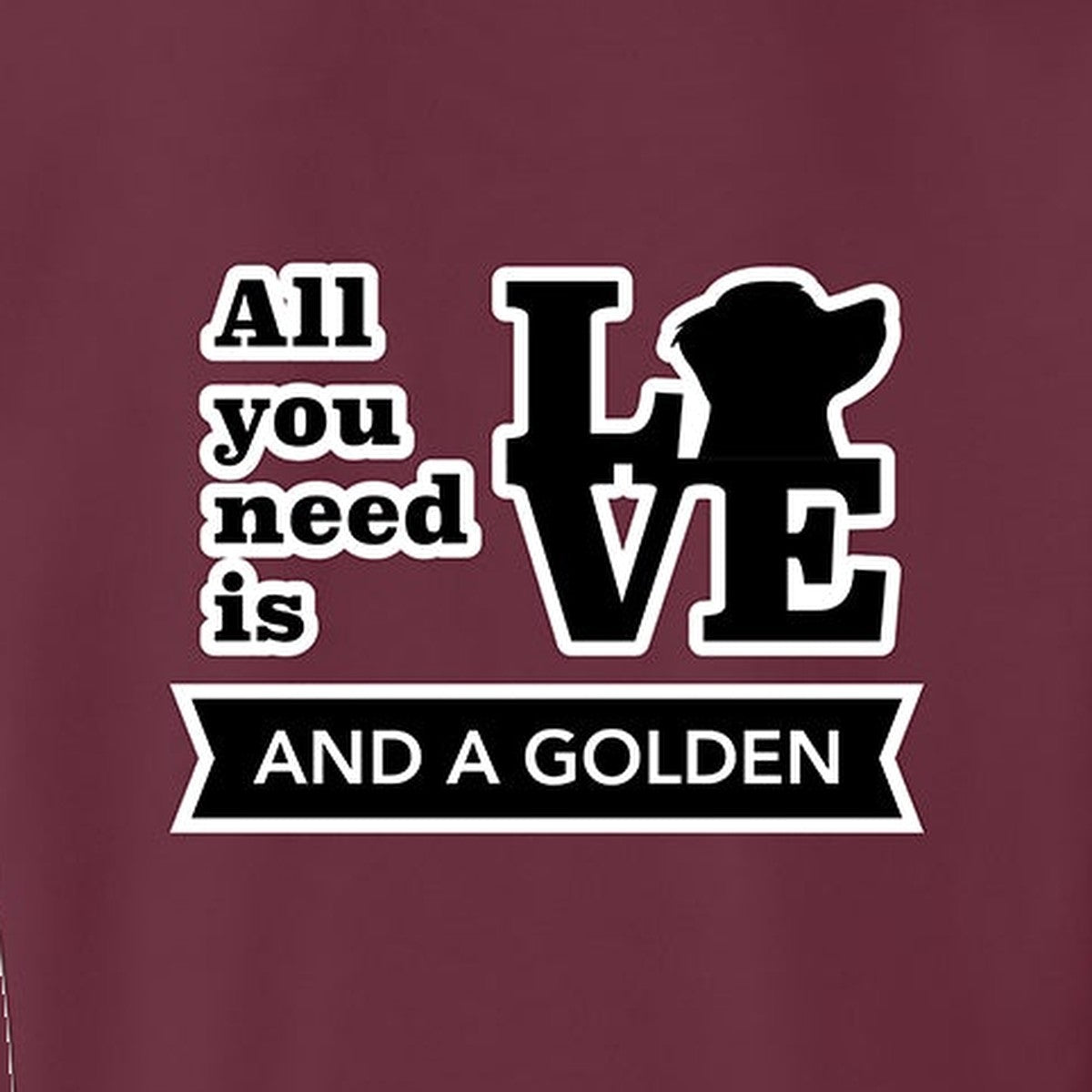 Sweatshirt, All You Need Is Love, Maroon, saying close-up