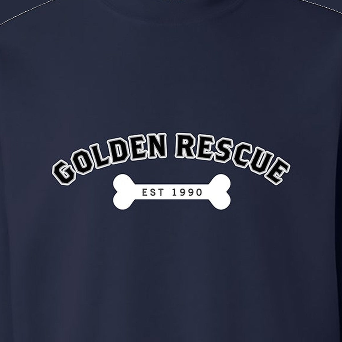 Sweatshirt, Golden Rescue Bone, Navy, saying close-up