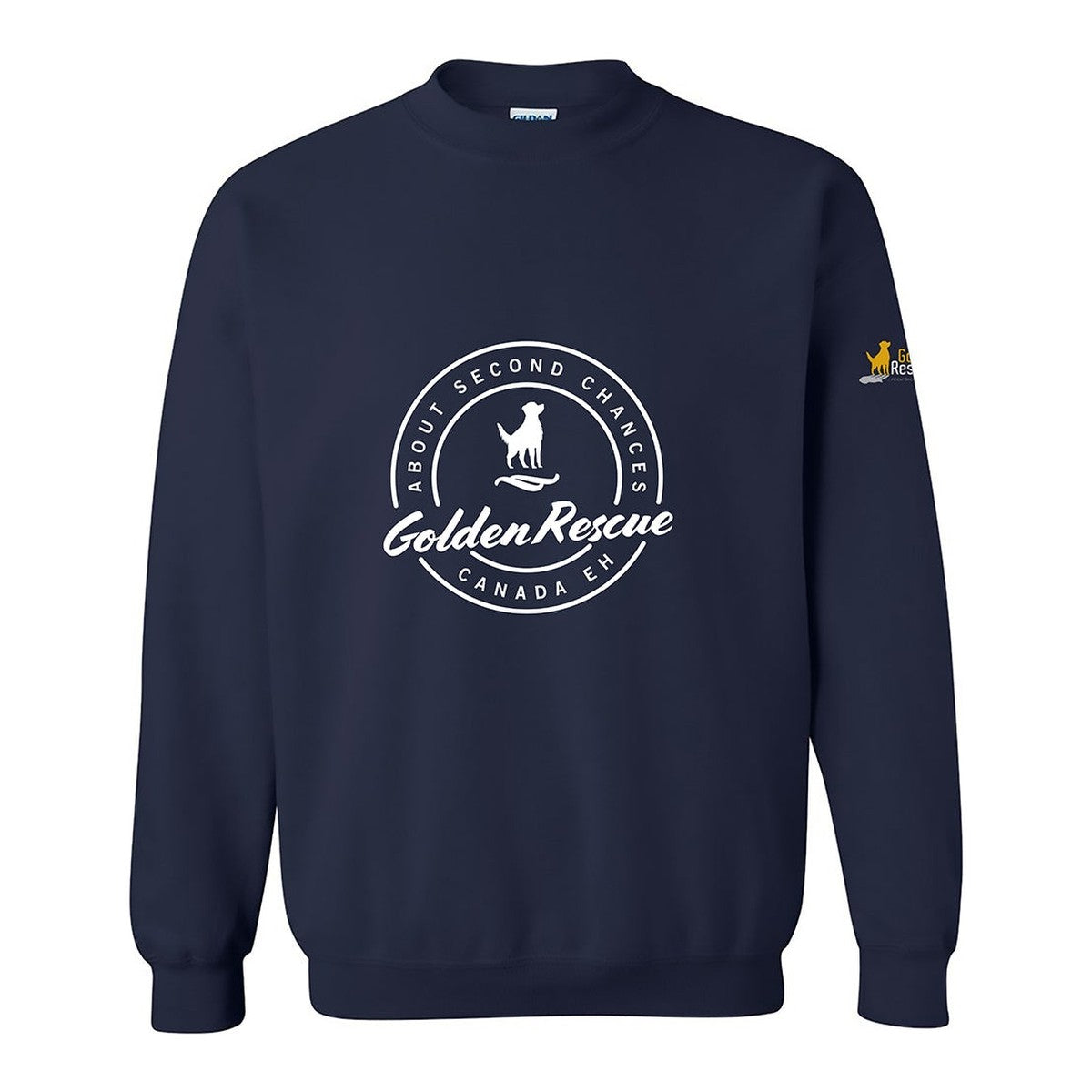 Sweatshirt, Golden Rescue Crest, Navy, front