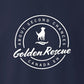 Sweatshirt, Golden Rescue Crest, Navy, saying close-up
