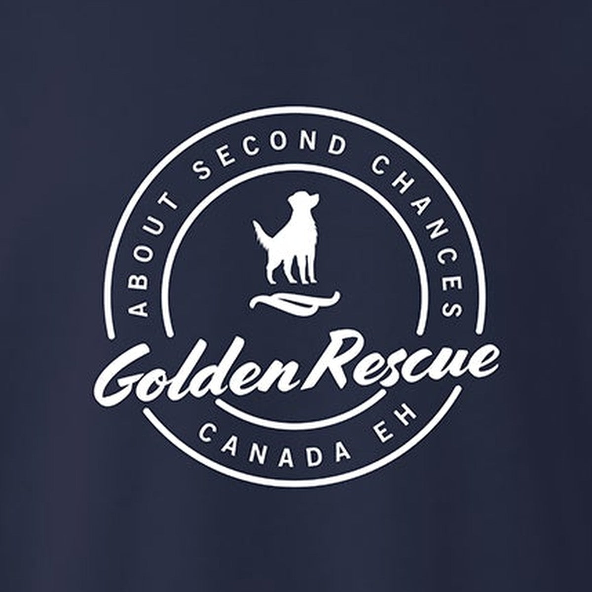 Sweatshirt, Golden Rescue Crest, Navy, saying close-up