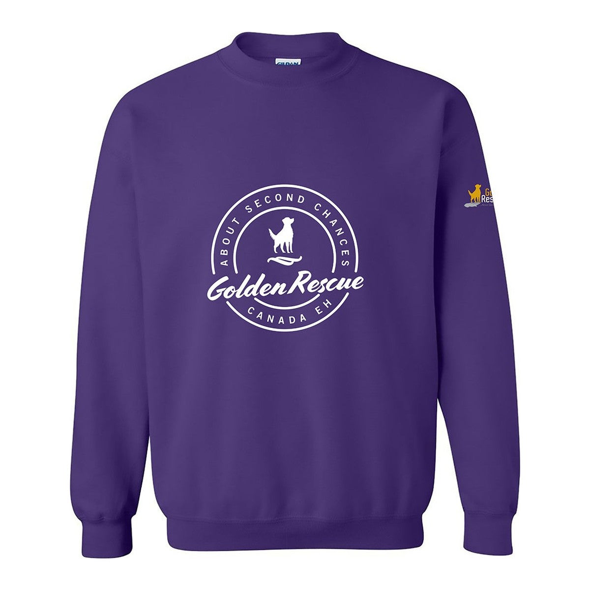 Sweatshirt, Golden Rescue Crest, Purple, front
