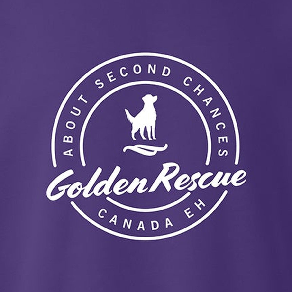 Sweatshirt, Golden Rescue Crest, Purple, saying close-up