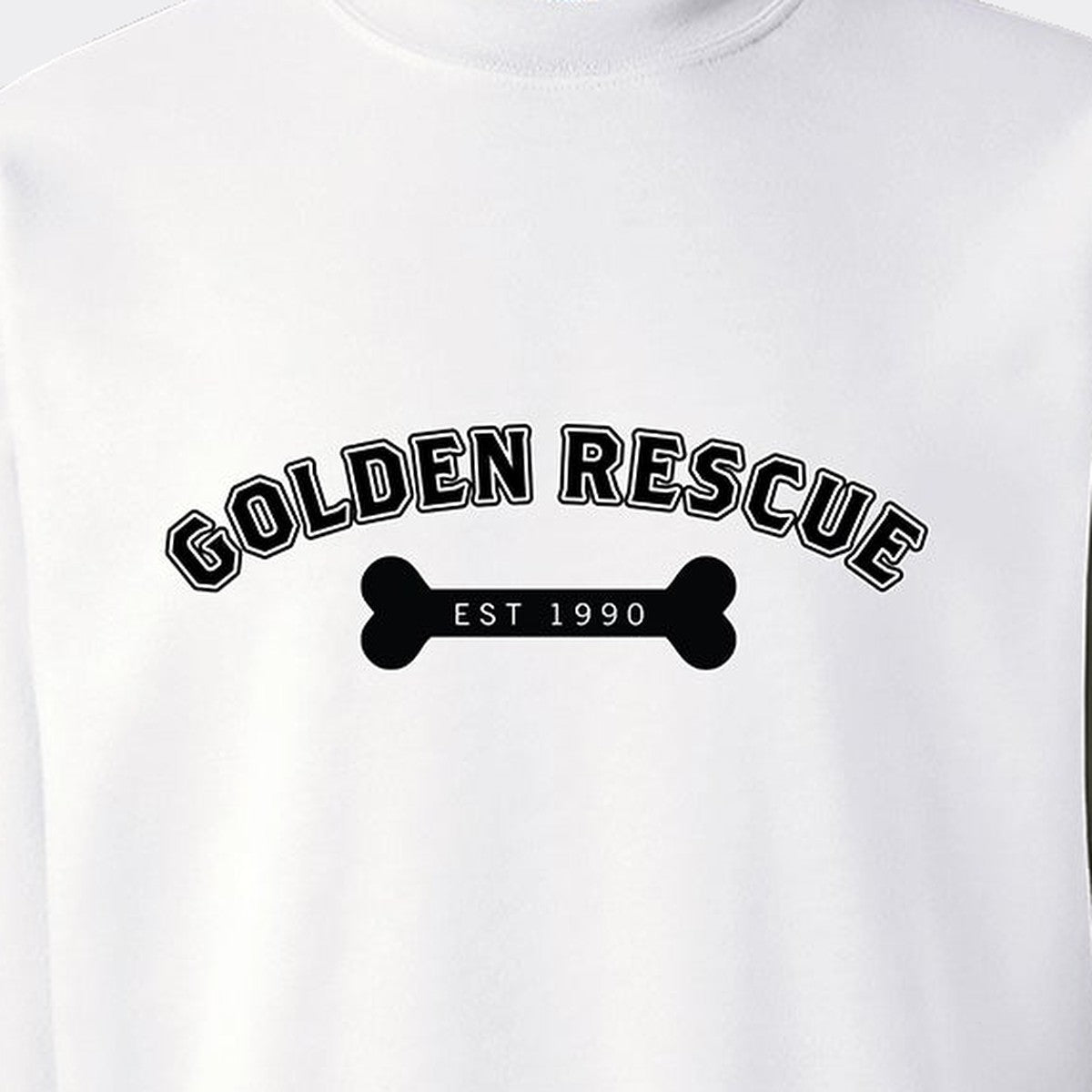 Sweatshirt, Golden Rescue Bone, White, saying close-up