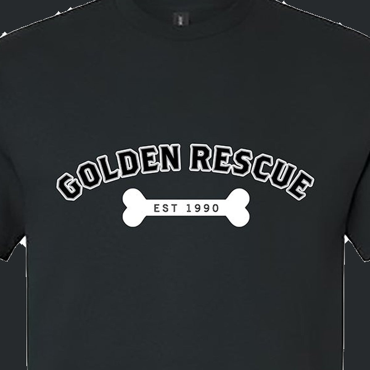 Tee, Golden Rescue Bone, Black, saying close-up