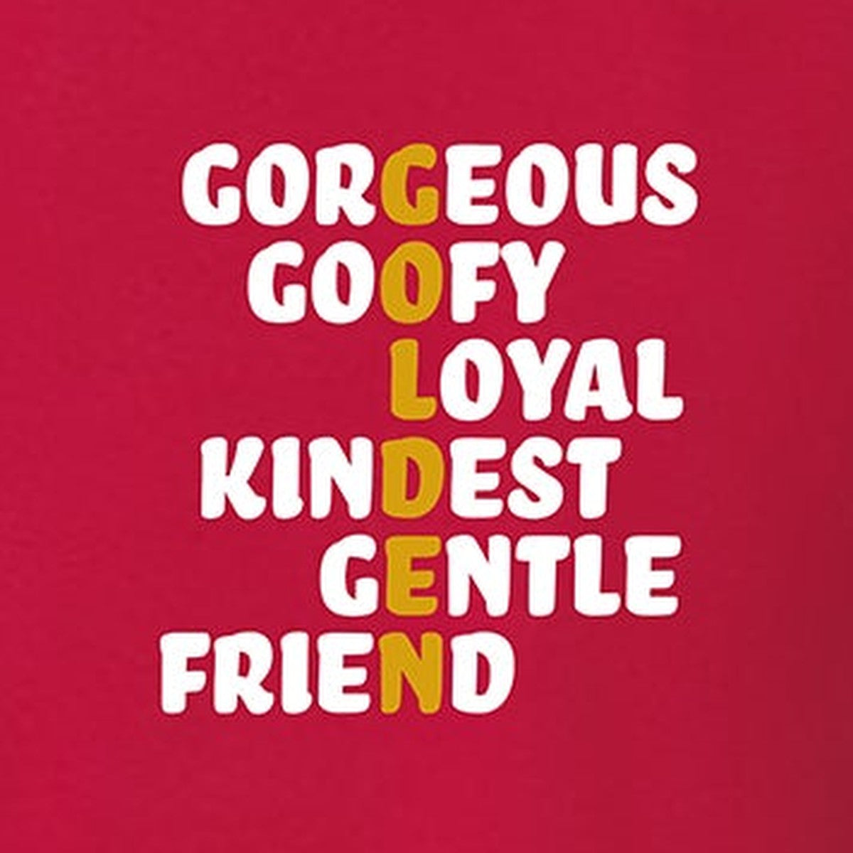 Tee, Golden, Red, saying close-up