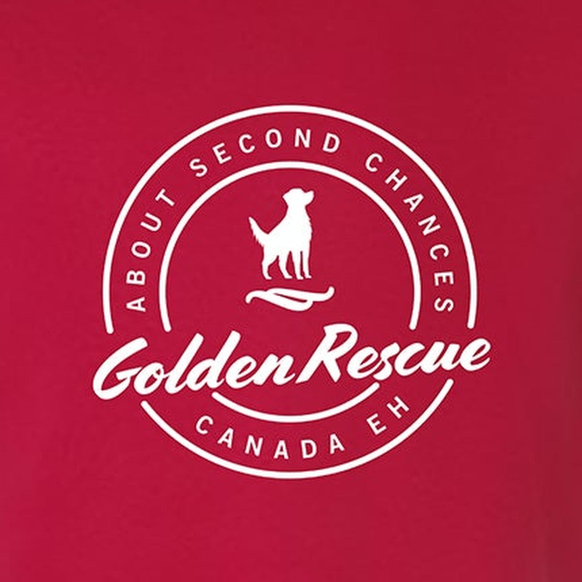 Tee, Golden Rescue Crest, Red, saying close-up