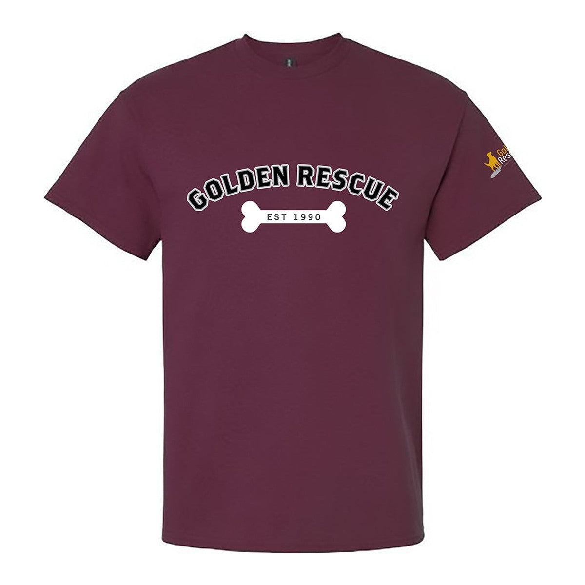 Tee, Golden Rescue Bone, Maroon, front