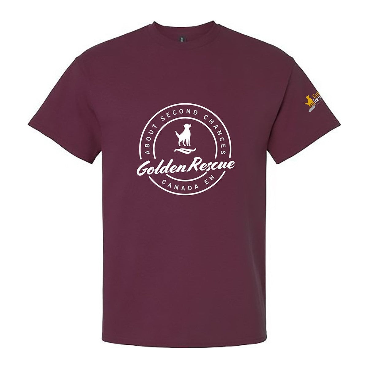 Tee, Golden Rescue Crest, Maroon, front