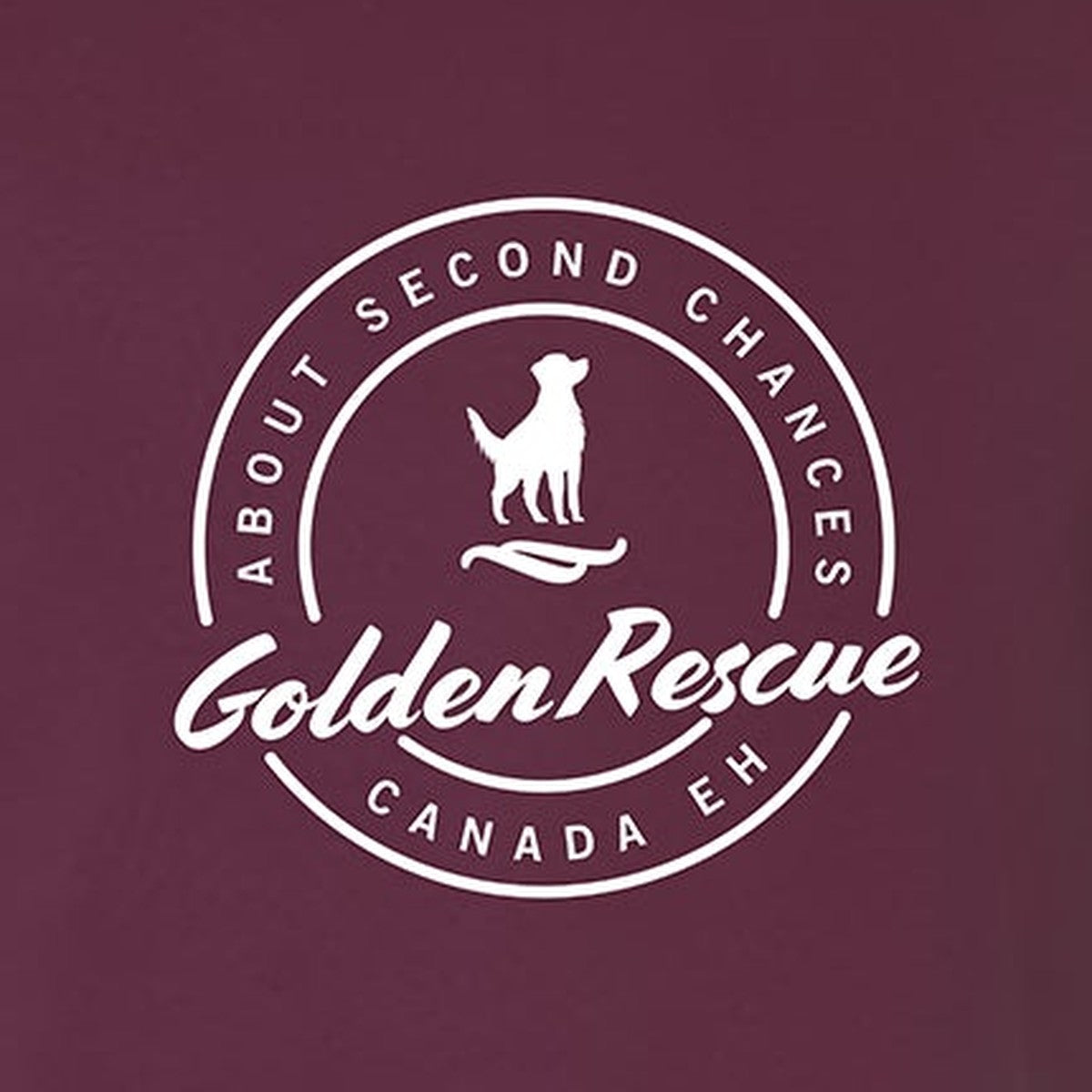 Tee, Golden Rescue Crest, Maroon, saying close-up