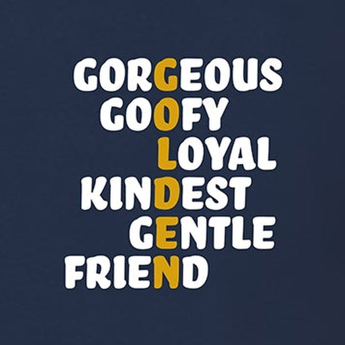 Tee, Golden, Navy, saying close-up