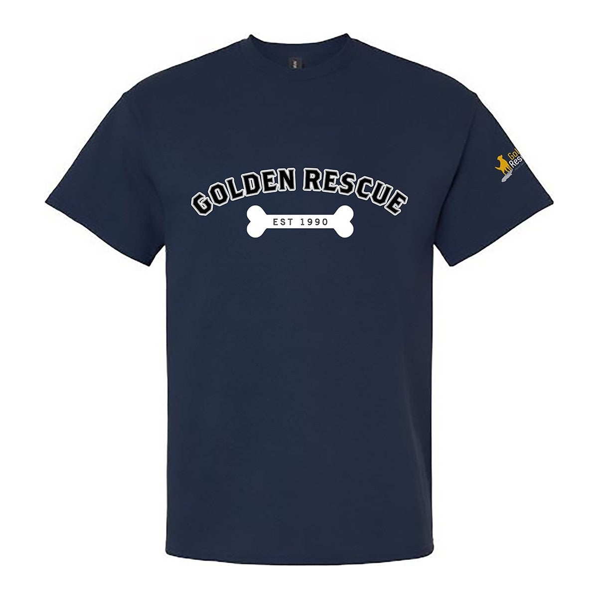 Tee, Golden Rescue Bone, Navy, front