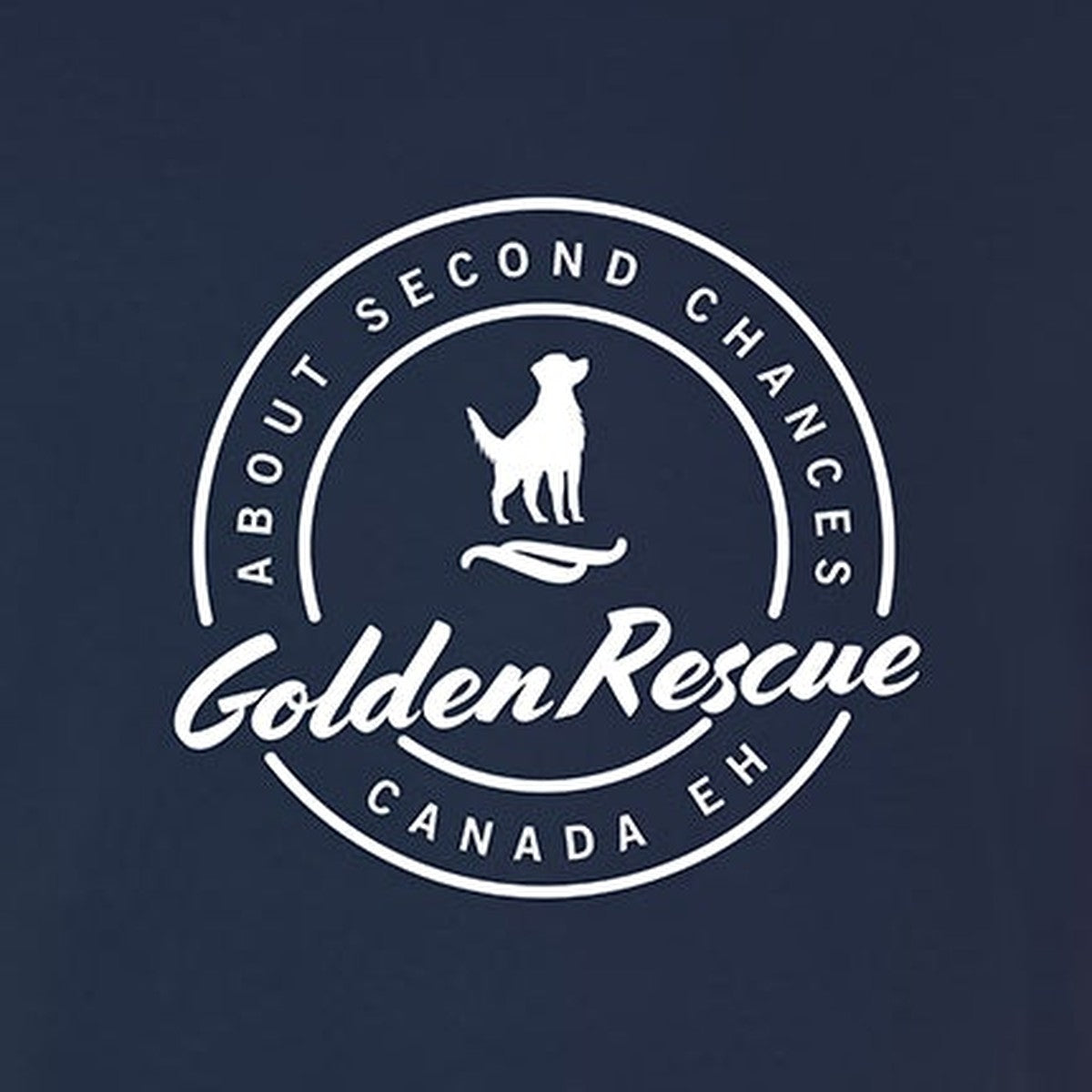 Tee, Golden Rescue Crest, Navy, saying close-up