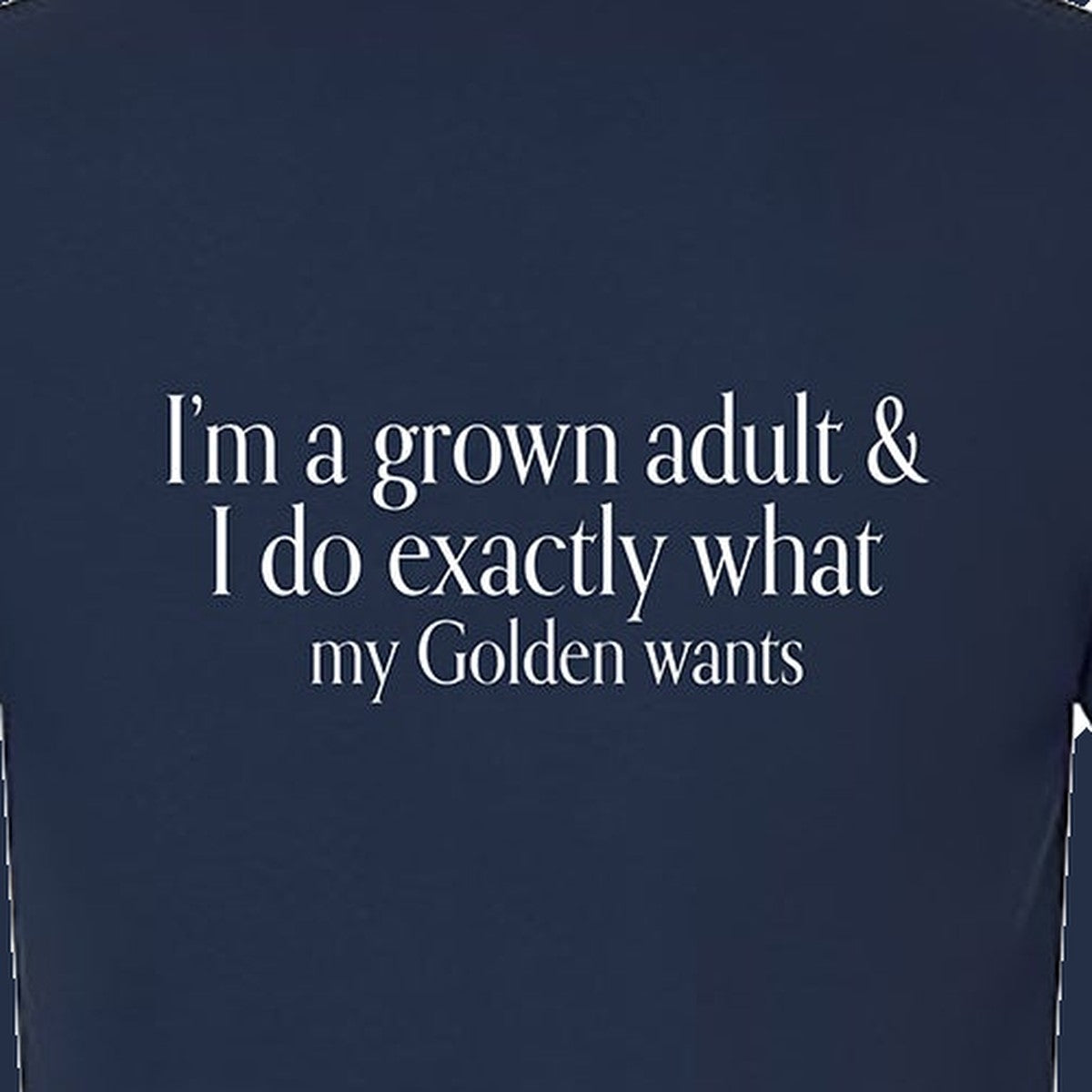 Tee, Grown Adult, Navy, saying close-up