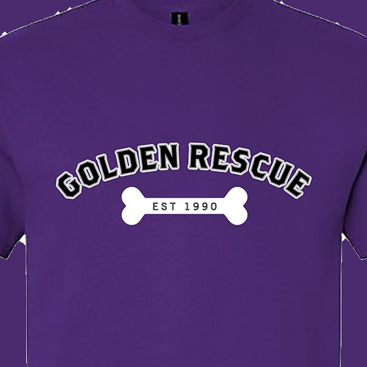 Tee, Golden Rescue Bone, Purple, saying close-up
