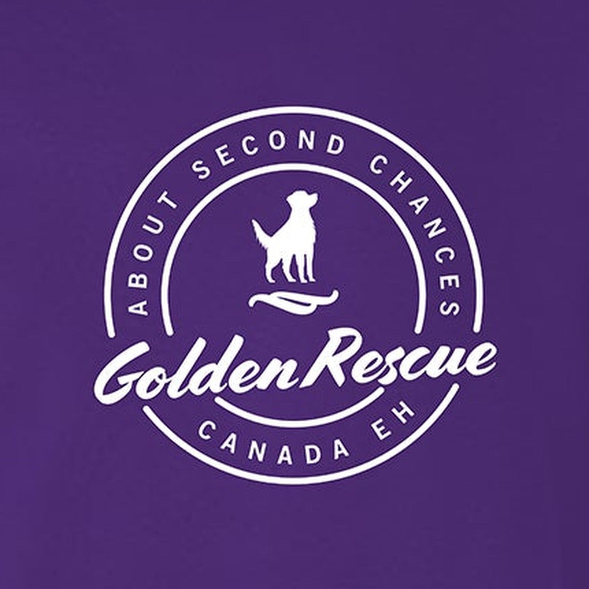 Tee, Golden Rescue Crest, Purple, saying close-up