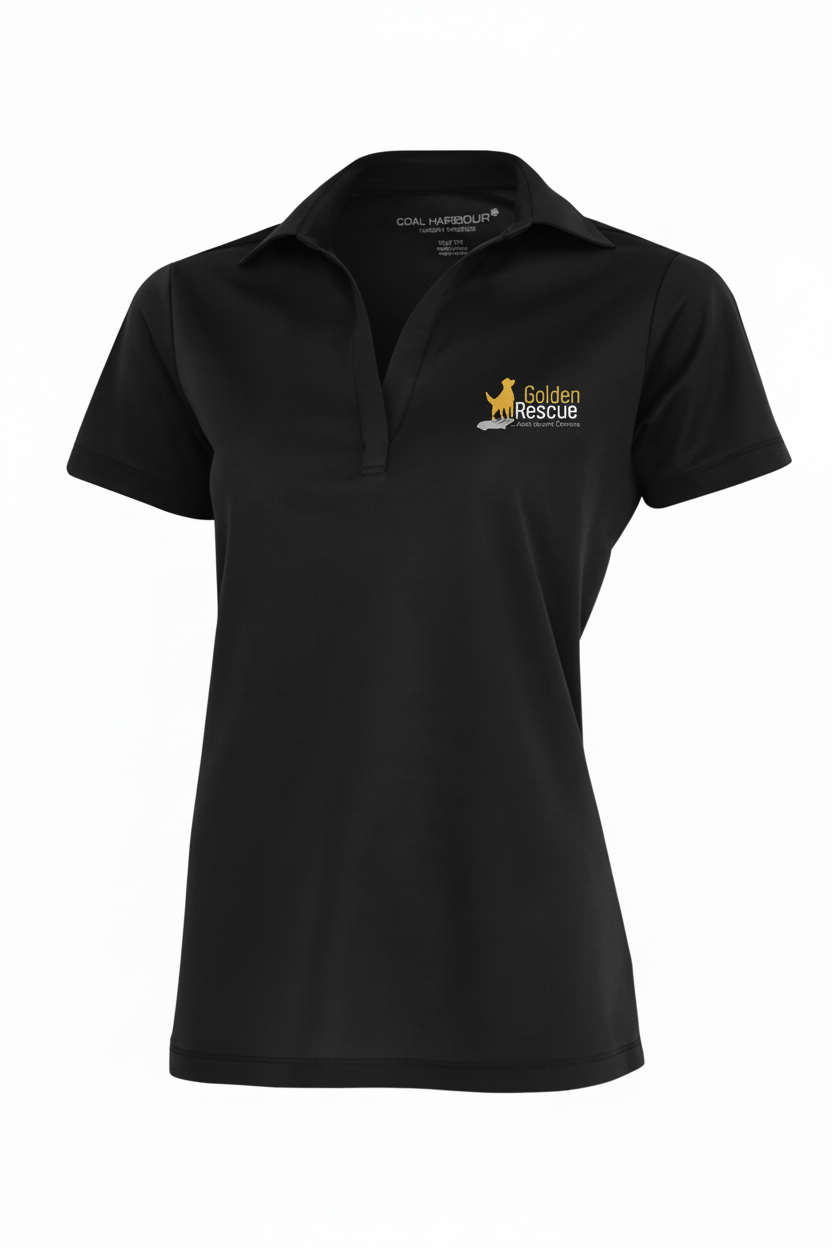 Black Golf Shirt with Golden Rescue Logo